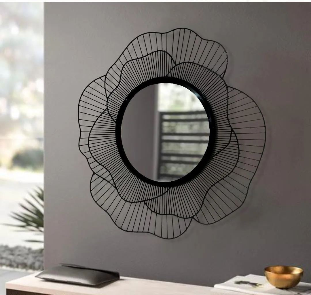 Urban Craft Iron Decorative Wall Mounted Metal Mirror, Black Rose Design, Framed