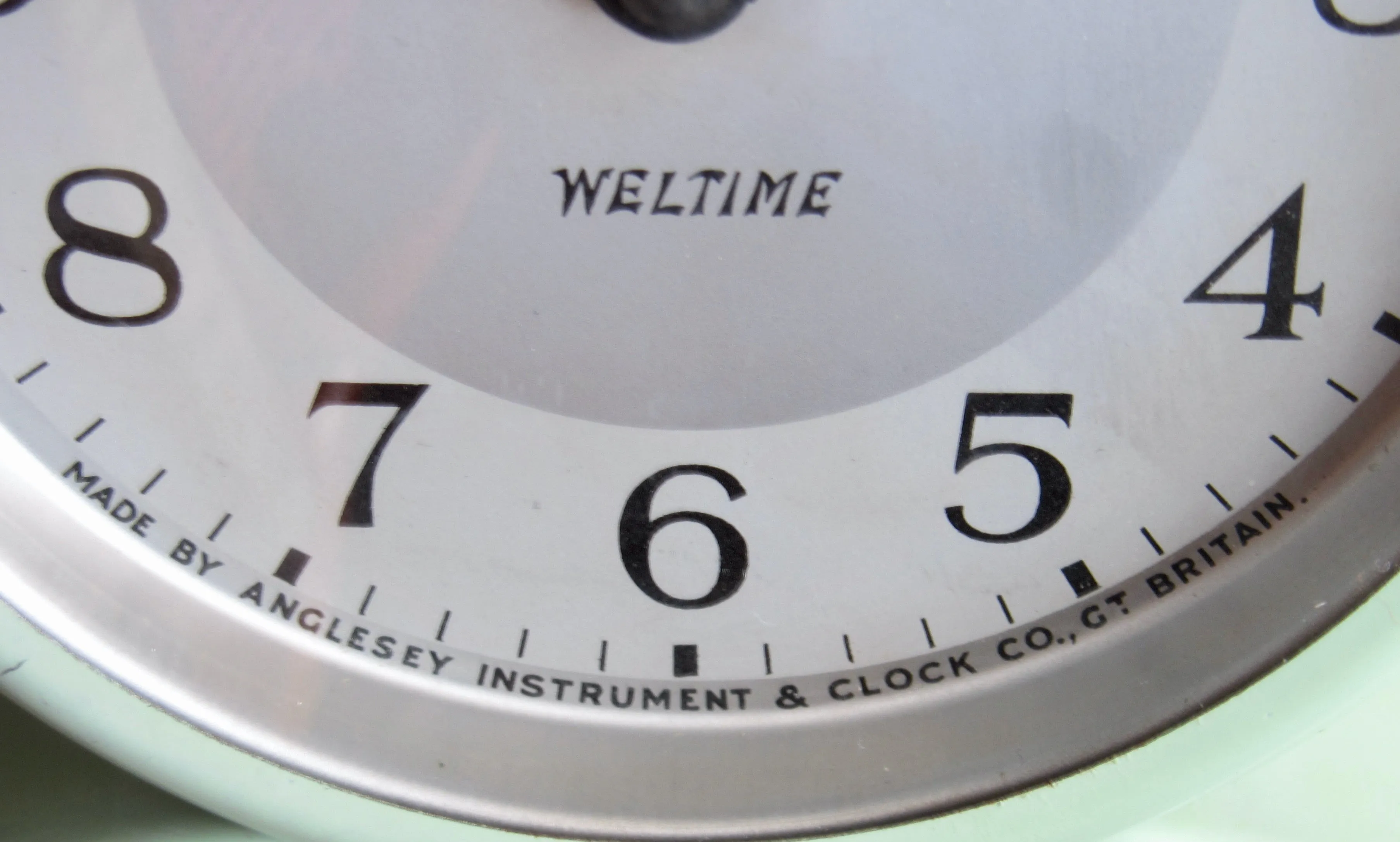 Vintage Weltime Alarm Clock In Pale Green By Anglesey Instrument and Clock Co