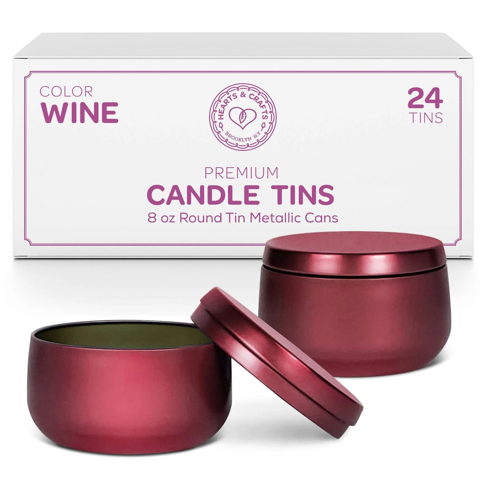 Wine Candle Tins 8 Oz With Lids - 24-Pack Of Bulk Candle Jars For Making