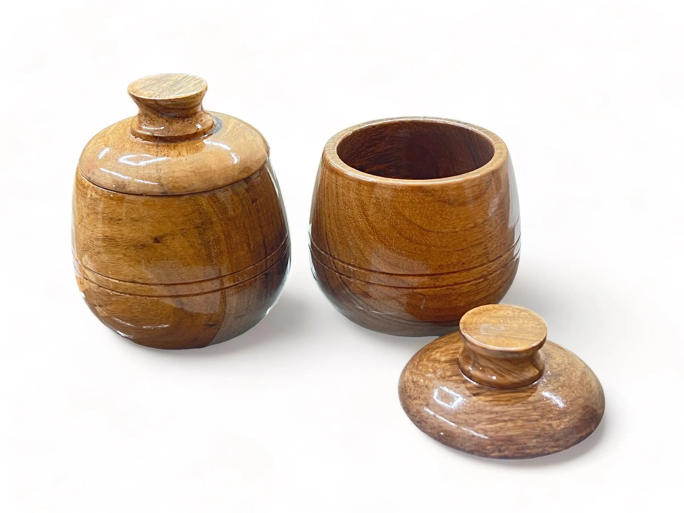 Wooden Twist Carafe Acacia Wood Round Wooden Spice Jar ( Set of 2 )