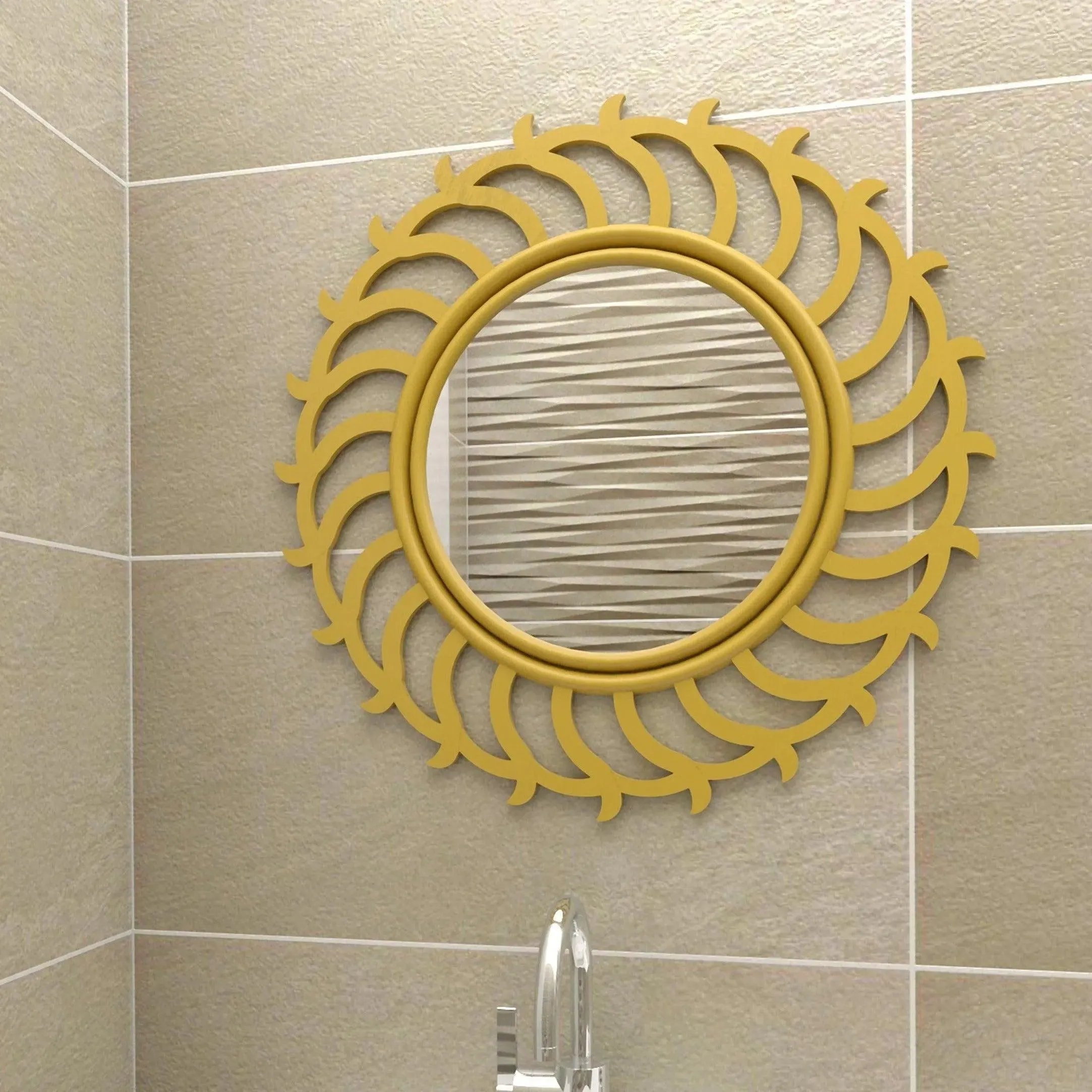 Wooden Twist Modern Sun Rays Wooden Wall Mirror Decorative Bathroom Vanity Mirror Stylish Bathroom and Dressing Mirror